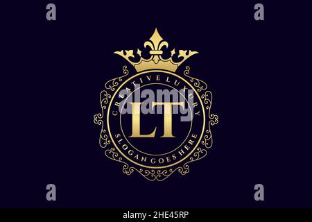 LT Initial Letter Luxury calligraphic feminine floral hand drawn heraldic monogram antique vintage style luxury logo design Premium Stock Vector
