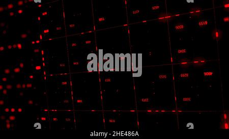 Abstract futuristic data background, varying code in red color, movement of graphic elements. Visualization of artificial intelligence and technologie Stock Photo