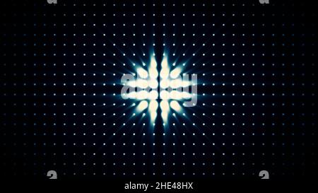 Bright blue floodlights flashing and growing larger or smaller in circle shape. Black background with animation of changing circle from small to big o Stock Photo
