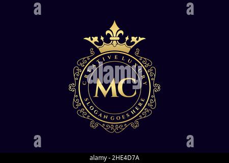 MC Initial Letter Luxury calligraphic feminine floral hand drawn heraldic monogram antique vintage style luxury logo design Premium Stock Vector