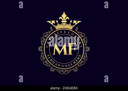 MF Initial Letter Luxury calligraphic feminine floral hand drawn heraldic monogram antique vintage style luxury logo design Premium Stock Vector