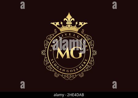 MG Initial Letter Luxury calligraphic feminine floral hand drawn heraldic monogram antique vintage style luxury logo design Premium Stock Vector