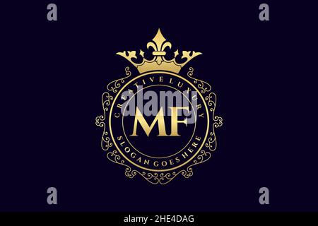 MF Initial Letter Luxury calligraphic feminine floral hand drawn heraldic monogram antique vintage style luxury logo design Premium Stock Vector