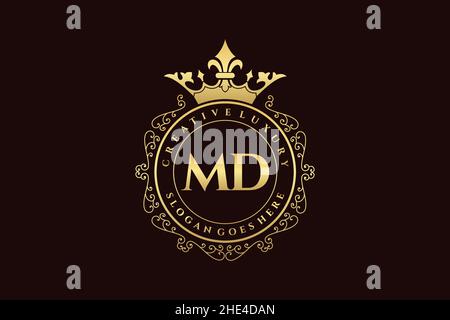 MD Initial Letter Luxury calligraphic feminine floral hand drawn heraldic monogram antique vintage style luxury logo design Premium Stock Vector