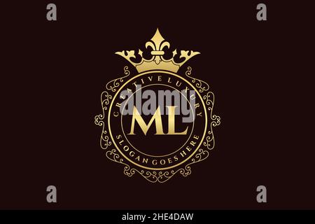 ML Initial Letter Luxury calligraphic feminine floral hand drawn heraldic monogram antique vintage style luxury logo design Premium Stock Vector