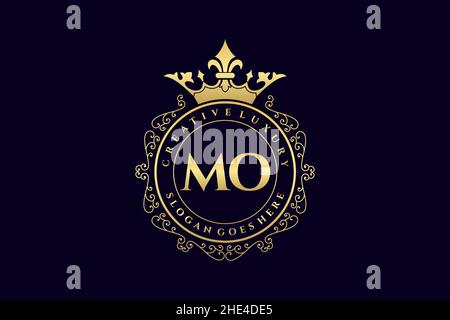 MO Initial Letter Luxury calligraphic feminine floral hand drawn heraldic monogram antique vintage style luxury logo design Premium Stock Vector