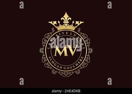 MV Initial Letter Luxury calligraphic feminine floral hand drawn heraldic monogram antique vintage style luxury logo design Premium Stock Vector