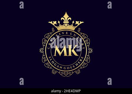 MK Initial Letter Luxury calligraphic feminine floral hand drawn heraldic monogram antique vintage style luxury logo design Premium Stock Vector