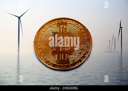 Cryptocurrency and power energy concept. Illustrative content representing the environmental impact due to the large energy requirements regarding blockchain mining Stock Photo