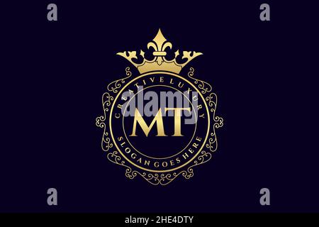 MT Initial Letter Luxury calligraphic feminine floral hand drawn heraldic monogram antique vintage style luxury logo design Premium Stock Vector