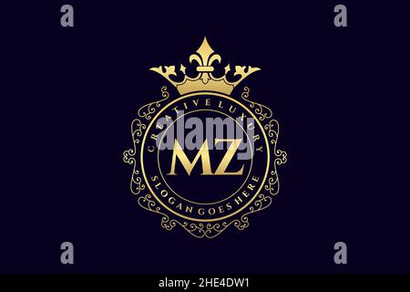 MZ Initial Letter Luxury calligraphic feminine floral hand drawn heraldic monogram antique vintage style luxury logo design Premium Stock Vector