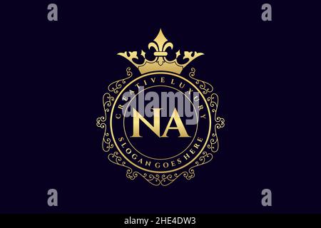 NA Initial Letter Luxury calligraphic feminine floral hand drawn heraldic monogram antique vintage style luxury logo design Premium Stock Vector