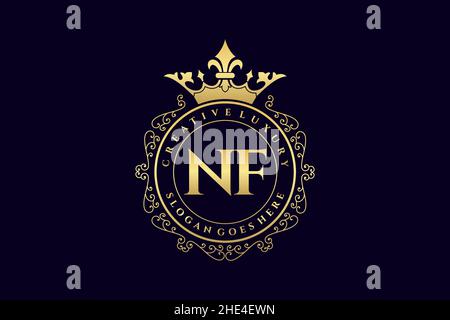 NF Initial Letter Luxury calligraphic feminine floral hand drawn heraldic monogram antique vintage style luxury logo design Premium Stock Vector