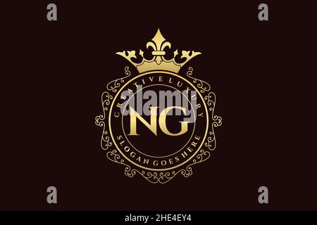 NG Initial Letter Luxury calligraphic feminine floral hand drawn heraldic monogram antique vintage style luxury logo design Premium Stock Vector