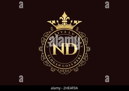ND Initial Letter Luxury calligraphic feminine floral hand drawn heraldic monogram antique vintage style luxury logo design Premium Stock Vector