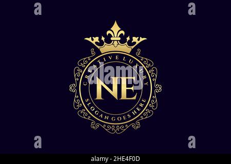 NE Initial Letter Luxury calligraphic feminine floral hand drawn heraldic monogram antique vintage style luxury logo design Premium Stock Vector