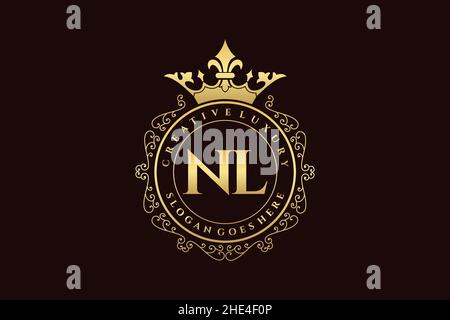 NL Initial Letter Luxury calligraphic feminine floral hand drawn heraldic monogram antique vintage style luxury logo design Premium Stock Vector
