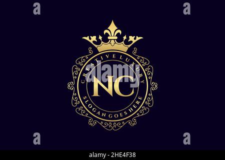 NC Initial Letter Luxury calligraphic feminine floral hand drawn heraldic monogram antique vintage style luxury logo design Premium Stock Vector