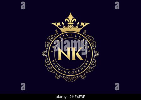NK Initial Letter Luxury calligraphic feminine floral hand drawn heraldic monogram antique vintage style luxury logo design Premium Stock Vector