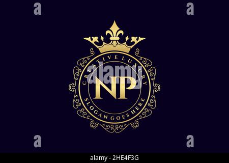 NP Initial Letter Luxury calligraphic feminine floral hand drawn heraldic monogram antique vintage style luxury logo design Premium Stock Vector