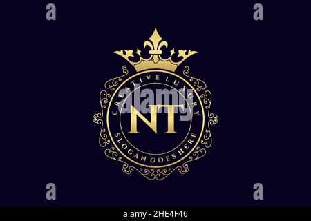 NT Initial Letter Luxury calligraphic feminine floral hand drawn heraldic monogram antique vintage style luxury logo design Premium Stock Vector