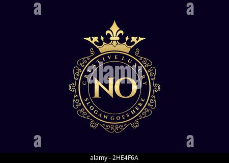 NO Initial Letter Luxury calligraphic feminine floral hand drawn heraldic monogram antique vintage style luxury logo design Premium Stock Vector