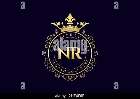 NR Initial Letter Luxury calligraphic feminine floral hand drawn heraldic monogram antique vintage style luxury logo design Premium Stock Vector