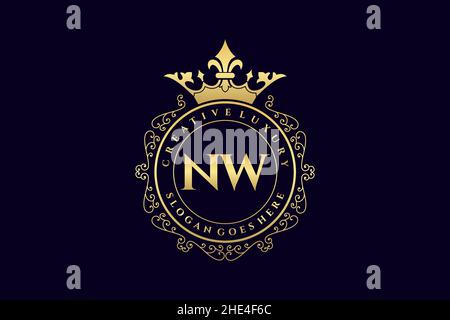 NW Initial Letter Luxury calligraphic feminine floral hand drawn heraldic monogram antique vintage style luxury logo design Premium Stock Vector