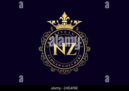 NZ Initial Letter Luxury calligraphic feminine floral hand drawn heraldic monogram antique vintage style luxury logo design Premium Stock Vector