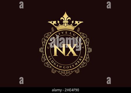 NX Initial Letter Luxury calligraphic feminine floral hand drawn heraldic monogram antique vintage style luxury logo design Premium Stock Vector