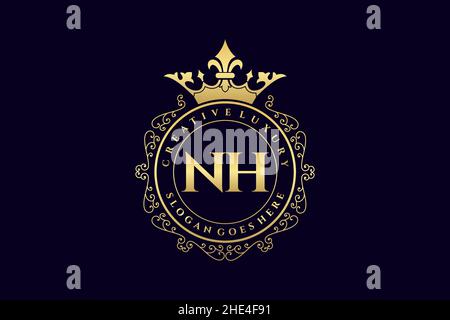 NH Initial Letter Luxury calligraphic feminine floral hand drawn heraldic monogram antique vintage style luxury logo design Premium Stock Vector