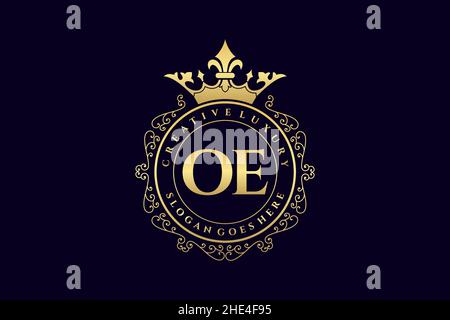 OE Initial Letter Luxury calligraphic feminine floral hand drawn heraldic monogram antique vintage style luxury logo design Premium Stock Vector