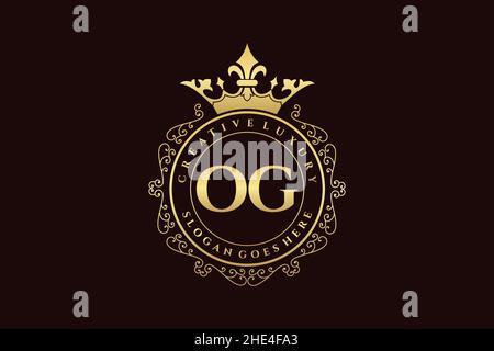 OG Initial Letter Luxury calligraphic feminine floral hand drawn heraldic monogram antique vintage style luxury logo design Premium Stock Vector