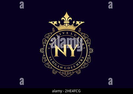 NY Initial Letter Luxury calligraphic feminine floral hand drawn heraldic monogram antique vintage style luxury logo design Premium Stock Vector