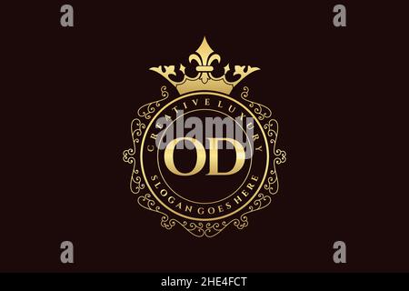 OD Initial Letter Luxury calligraphic feminine floral hand drawn heraldic monogram antique vintage style luxury logo design Premium Stock Vector