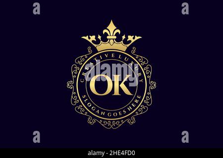OK Initial Letter Luxury calligraphic feminine floral hand drawn heraldic monogram antique vintage style luxury logo design Premium Stock Vector