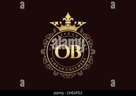 OB Initial Letter Luxury calligraphic feminine floral hand drawn heraldic monogram antique vintage style luxury logo design Premium Stock Vector