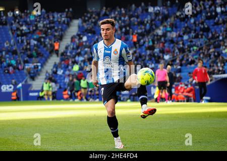 BARCELONA - DEC 11: Adria Pedrosa in action during the La Liga match between RCD Espanyol and Levante Union Deportiva at the RCDE Stadium on December Stock Photo