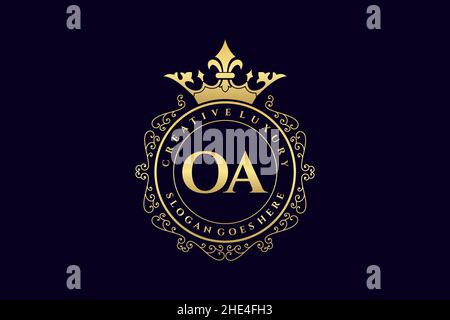 OA Initial Letter Luxury calligraphic feminine floral hand drawn heraldic monogram antique vintage style luxury logo design Premium Stock Vector