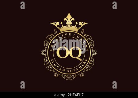 OQ Initial Letter Luxury calligraphic feminine floral hand drawn heraldic monogram antique vintage style luxury logo design Premium Stock Vector
