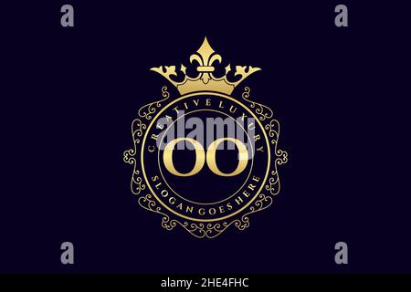 OO Initial Letter Luxury calligraphic feminine floral hand drawn heraldic monogram antique vintage style luxury logo design Premium Stock Vector