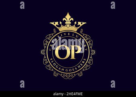 OP Initial Letter Luxury calligraphic feminine floral hand drawn heraldic monogram antique vintage style luxury logo design Premium Stock Vector