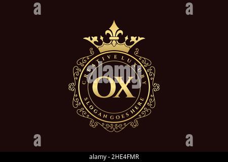 OX Initial Letter Luxury calligraphic feminine floral hand drawn heraldic monogram antique vintage style luxury logo design Premium Stock Vector