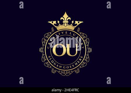 OU Initial Letter Luxury calligraphic feminine floral hand drawn heraldic monogram antique vintage style luxury logo design Premium Stock Vector