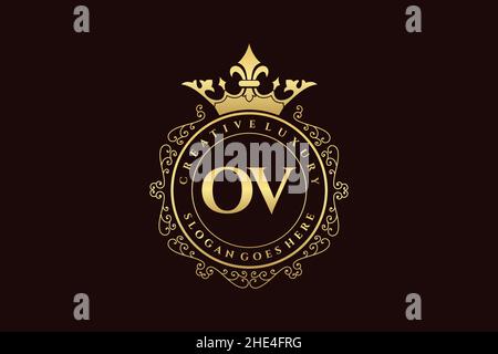 OV Initial Letter Luxury calligraphic feminine floral hand drawn heraldic monogram antique vintage style luxury logo design Premium Stock Vector
