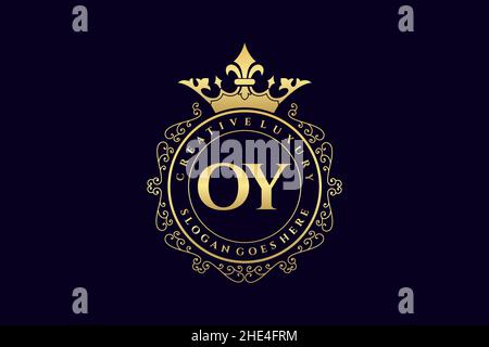 OY Initial Letter Luxury calligraphic feminine floral hand drawn heraldic monogram antique vintage style luxury logo design Premium Stock Vector