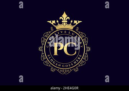 PC Initial Letter Luxury calligraphic feminine floral hand drawn heraldic monogram antique vintage style luxury logo design Premium Stock Vector