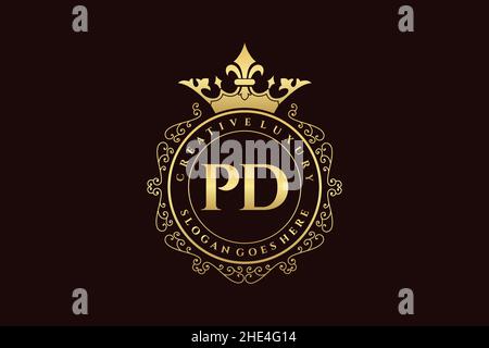 PD Initial Letter Luxury calligraphic feminine floral hand drawn heraldic monogram antique vintage style luxury logo design Premium Stock Vector