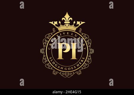 PI Initial Letter Luxury calligraphic feminine floral hand drawn heraldic monogram antique vintage style luxury logo design Premium Stock Vector