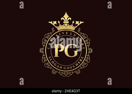 PG Initial Letter Luxury calligraphic feminine floral hand drawn heraldic monogram antique vintage style luxury logo design Premium Stock Vector